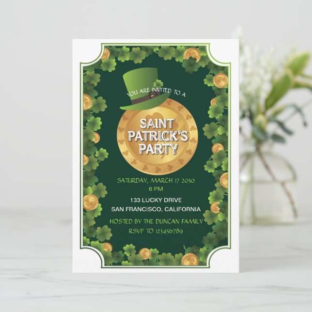 St Patrick's Day Party Green Elegant Cute Modern Invitation (Standing Front)