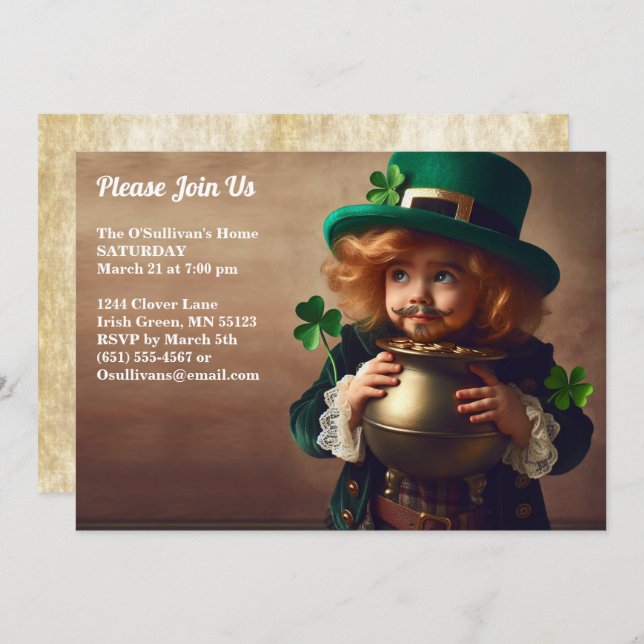 St Patrick's Day Party Irish Child Pot of Gold Invitation (Front/Back)