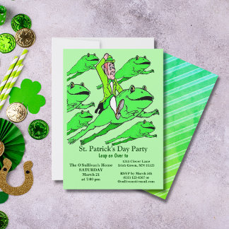 St. Patrick's Day Party Irishman Riding a Frog Invitation