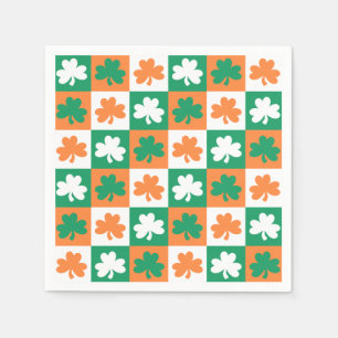 St. Patrick's Day Party Shamrock Fun Check Pattern Napkin