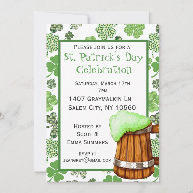 St. Patricks Day Party Shamrock Green Beer Invitation (Front)