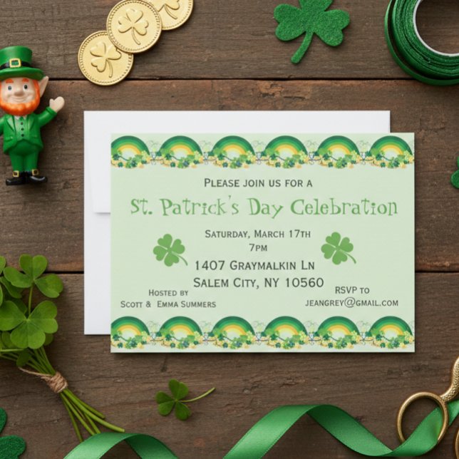 St. Patricks Day Party Shamrock Rainbow Clover Invitation (Creator Uploaded)