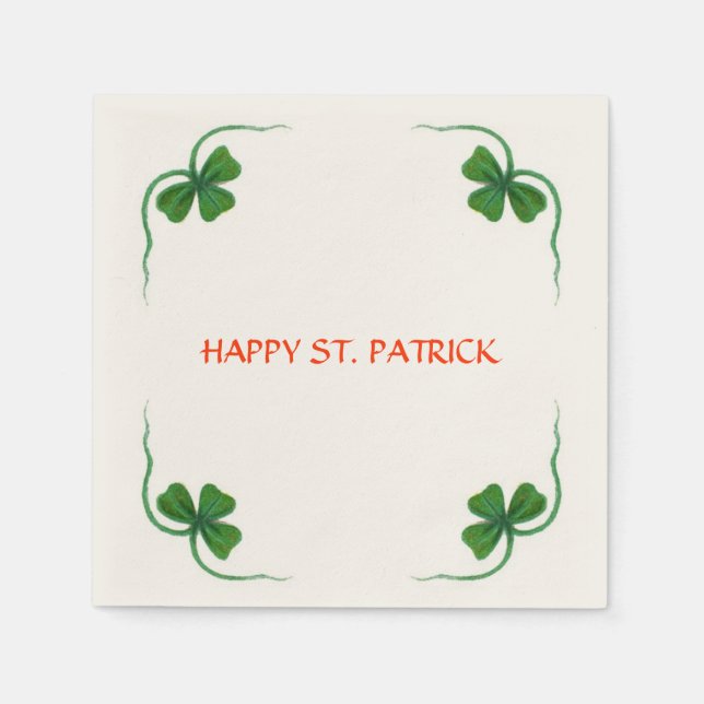 ST PATRICK'S DAY PARTY shamrock white green Napkin (Front)