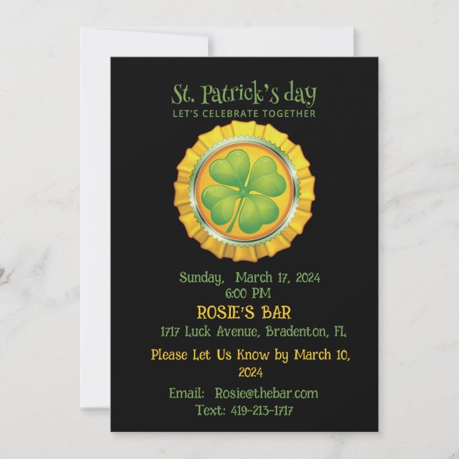 St. Patrick's Day Party With Shamrock Invitation (Front)