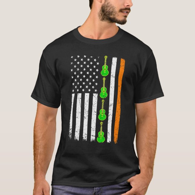 St Patrick's Day Patriotic Guitar Irish American f T-Shirt (Front)