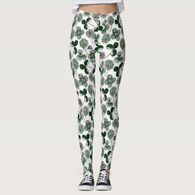 St Patricks day pattern clover Leggings (Front)