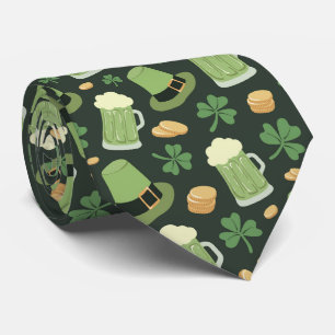St Patricks Day Pattern Dark Green Cheers Shamrock Tie
