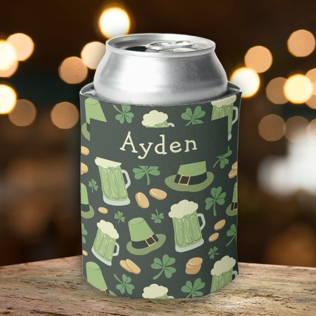 St Patricks Day Pattern Sláinte Funny Green Name Can Cooler (Creator Uploaded)