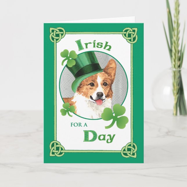 St. Patrick's Day Pembroke Welsh Corgi Card (Front)