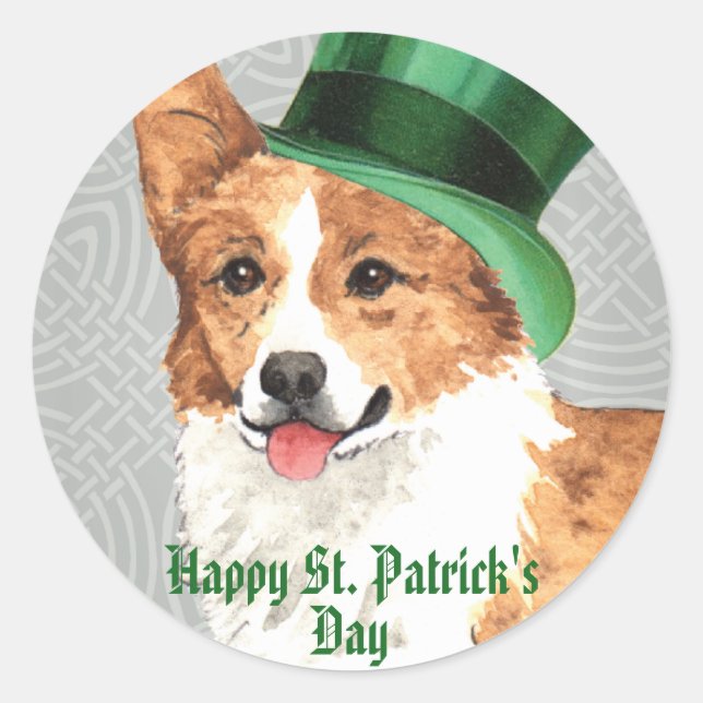 St. Patrick's Day Pembroke Welsh Corgi Classic Round Sticker (Front)