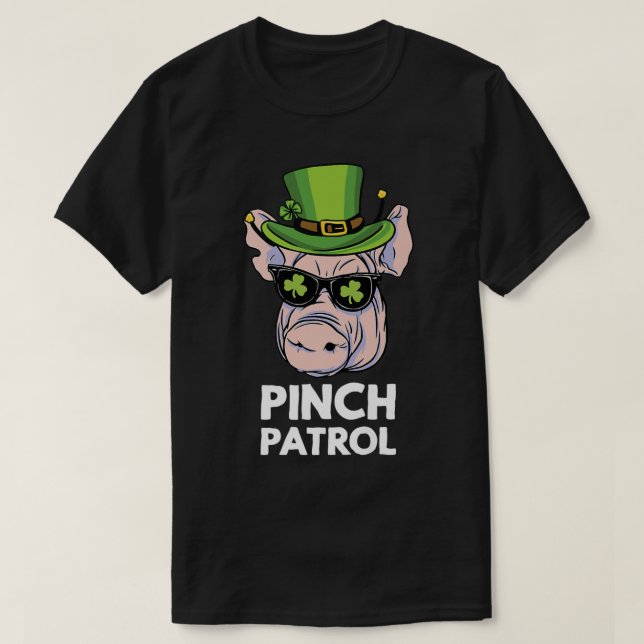 St Patrick's Day Pig Pinch Patrol Clover Irish Sha T-Shirt (Design Front)