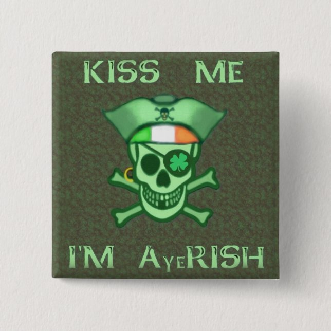 St. Patrick's Day Pirate Skull Button (Front)