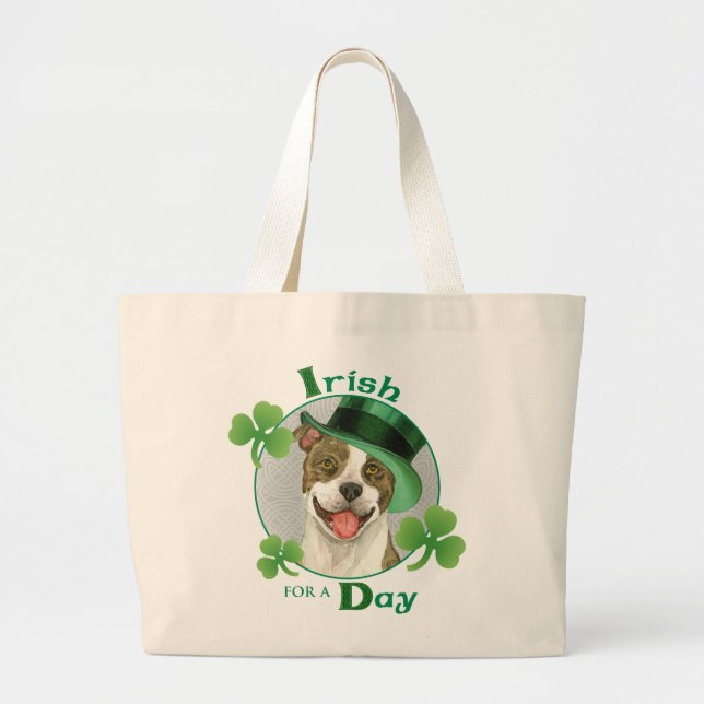 St. Patrick's Day Pit Bull Large Tote Bag (Front)
