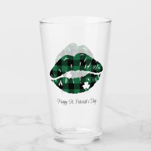 St. Patrick's Day Plaid Lips Glass
