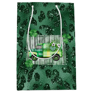 St. Patrick's Day Plaid Vintage Truck  Medium Gift Bag