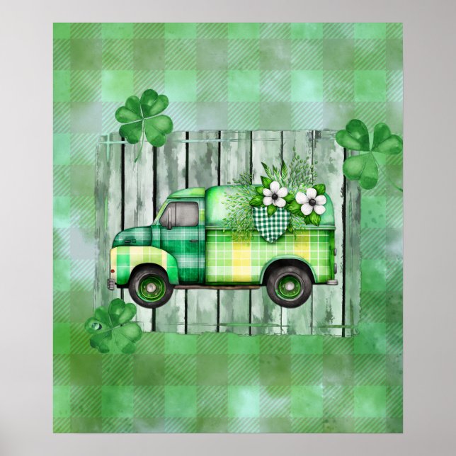 St. Patrick's Day Plaid Vintage Truck  Poster (Front)