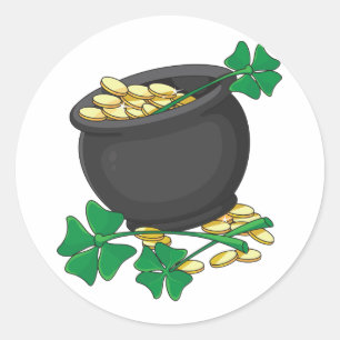 St Patricks Day Pot of Gold and Lucky Shamrocks Classic Round Sticker