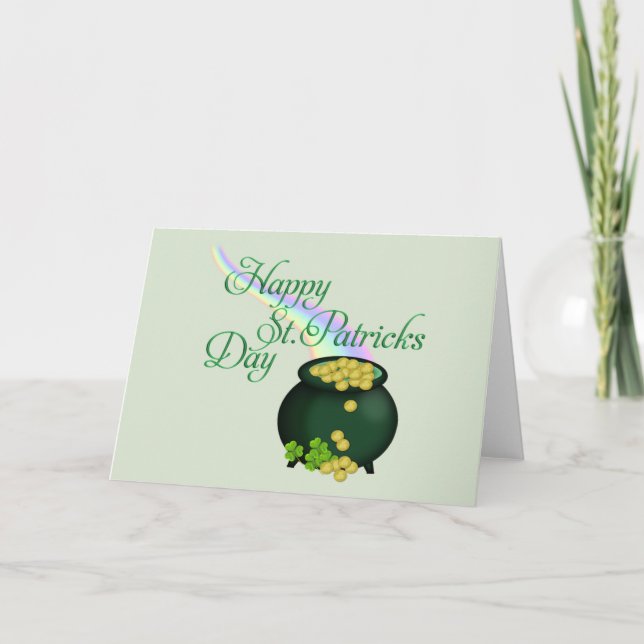 St. Patrick's Day pot of gold and rainbow Card (Front)