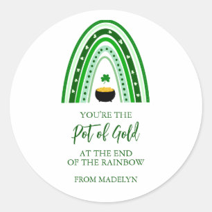 St. Patrick's Day Pot of Gold Boho Rainbow Classic Round Sticker