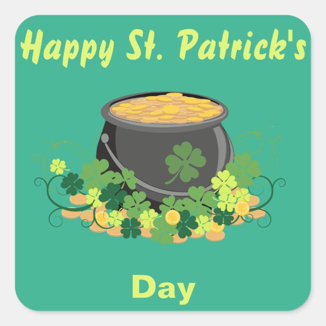St. Patrick's Day Pot of Gold Green Square Sticker (Front)