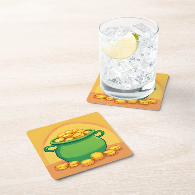 St. Patrick's Day Pot of Gold Paper Coaster (Insitu)