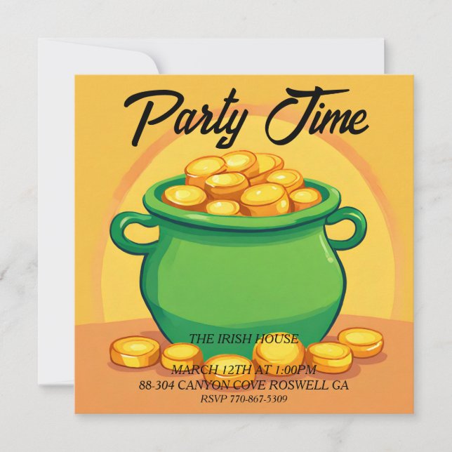 St. Patrick's Day Pot of Gold Party Invitation  (Front)