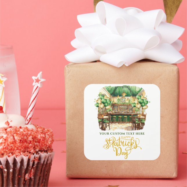 St. Patrick's Day Pub Personalised Square Sticker (Party)