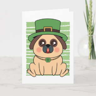 St. Patrick's Day Pug Dog Lucky Shamrock Card