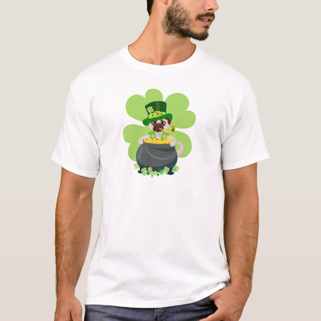 St. Patrick's Day Pug - Personalise T-Shirt (Front)