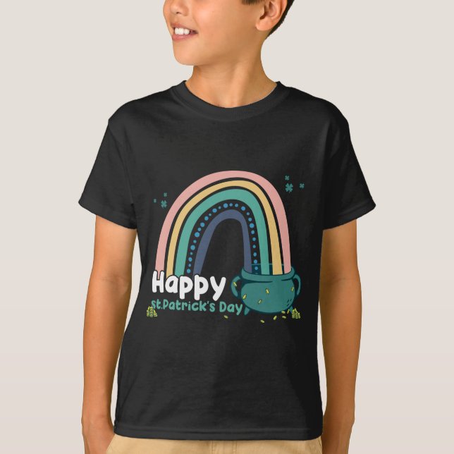St.Patricks Day Rainbow Lucky Shamrocks and pot of T-Shirt (Front)