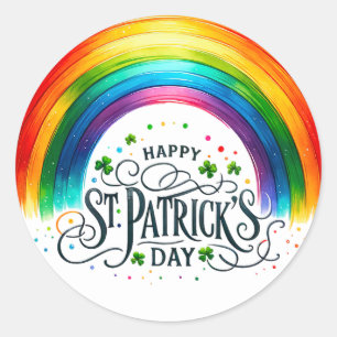 St Patricks Day Rainbow Shamrocks Illustration Classic Round Sticker