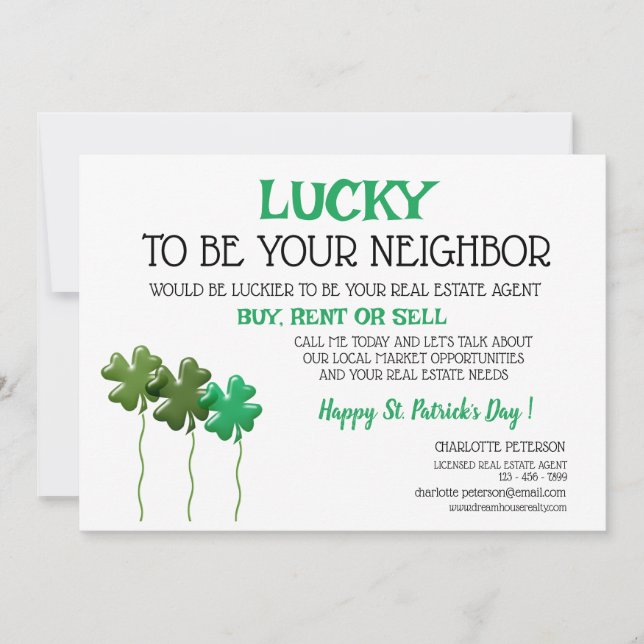 St Patrick's Day Real Estate Promotional  Holiday Card (Front)