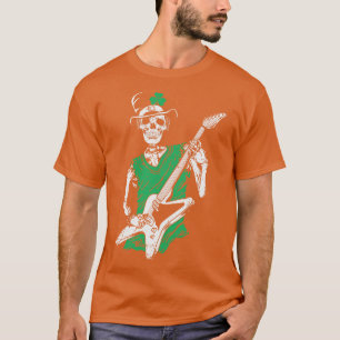 St Patricks Day Rock Roll Skeleton Guitar Player T-Shirt