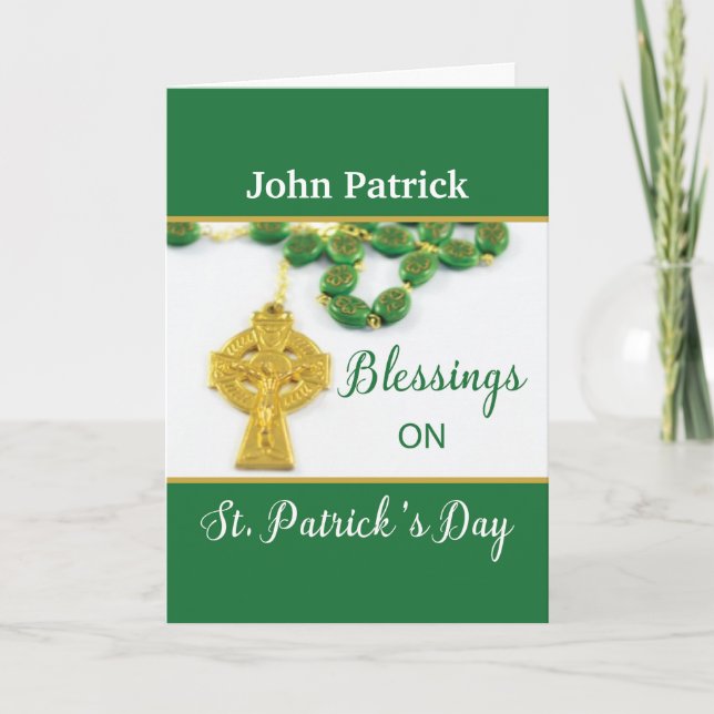 St. Patrick's Day Rosary Customise Name Religious Card (Front)