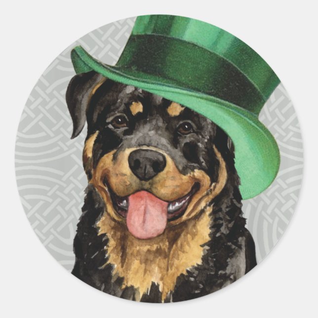 St. Patrick's Day Rottweiler Classic Round Sticker (Front)