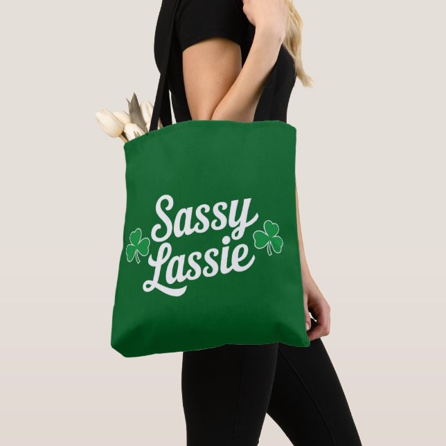 St Patricks Day Sassy Lassie Funny Irish  Tote Bag (Close Up)