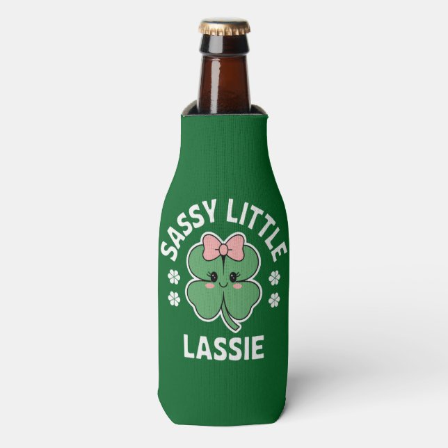 St Patricks Day Sassy Little Lassie Kids Girl Bottle Cooler (Bottle Front)