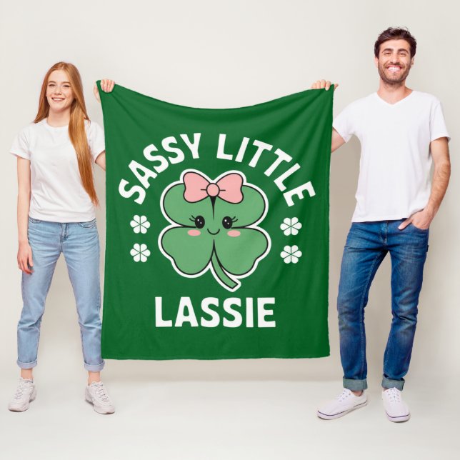St Patricks Day Sassy Little Lassie Kids Girl Fleece Blanket (In Situ)