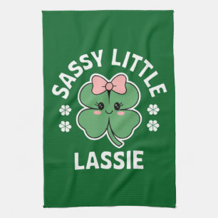 St Patricks Day Sassy Little Lassie Kids Girl Tea Towel