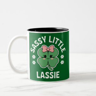 St Patricks Day Sassy Little Lassie Kids Girl Two-Tone Coffee Mug