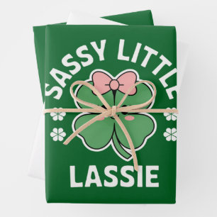 St Patricks Day Sassy Little Lassie Kids Girl Wrapping Paper Sheet