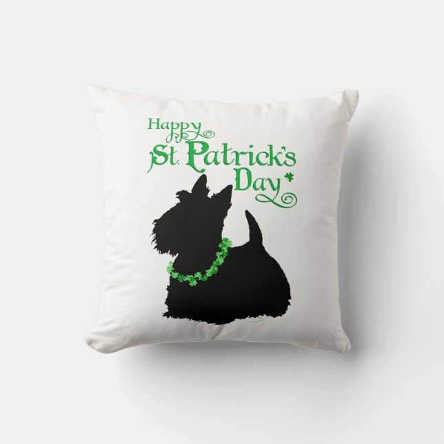 St Patrick's Day Scottish Terrier Cushion (Front)
