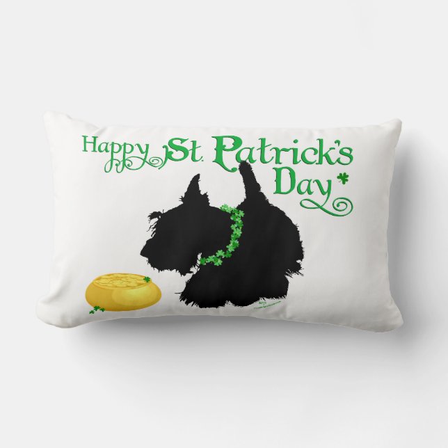 St Patrick's Day Scottish Terrier Lumbar Cushion (Front)