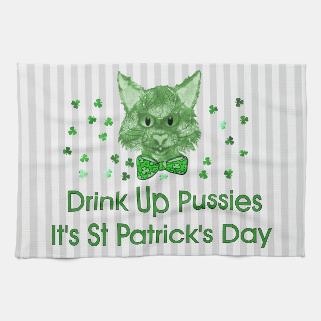 St Patrick's Day Scrapper Cat Tea Towel (Horizontal)