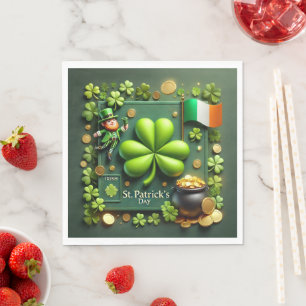 St. Patrick's Day Shamrock and Leprechaun Napkin