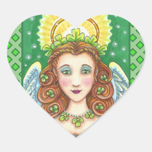 ST. PATRICK'S DAY SHAMROCK ANGEL, IRISH BLESSINGS HEART STICKER
