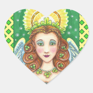 ST. PATRICK'S DAY SHAMROCK ANGEL, IRISH BLESSINGS HEART STICKER
