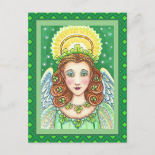 ST. PATRICK'S DAY SHAMROCK ANGEL, IRISH BLESSINGS HOLIDAY POSTCARD