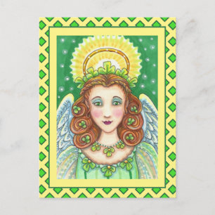 ST. PATRICK'S DAY SHAMROCK ANGEL, IRISH BLESSINGS HOLIDAY POSTCARD