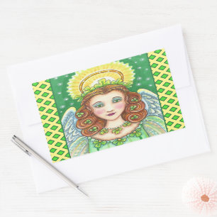 ST. PATRICK'S DAY SHAMROCK ANGEL, IRISH BLESSINGS RECTANGULAR STICKER